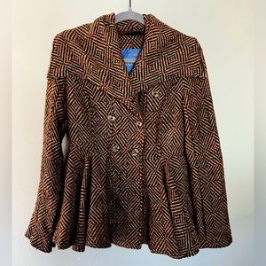 Free People Patricia Peplum Chevron Pea Coat Brown Orange Tan (Size 4)